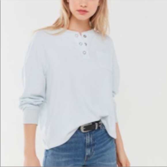 Urban Outfitters Tops - Out From Under Blue Jimmy Oversized Thermal Fleece Henley with buttons pocket